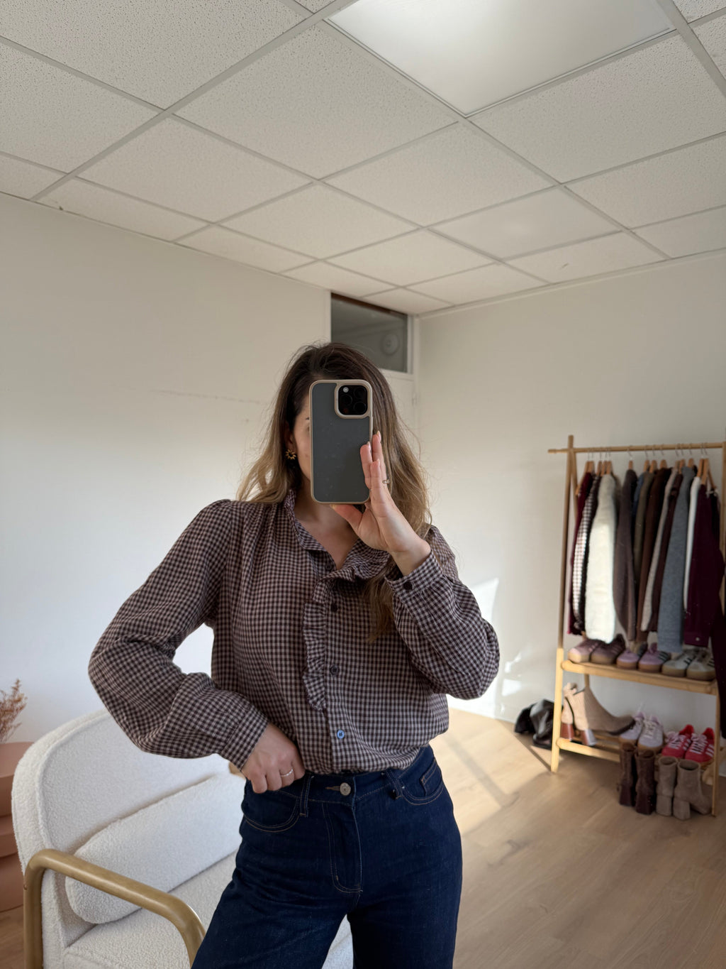 Blouse À Carreaux Margaux Marron