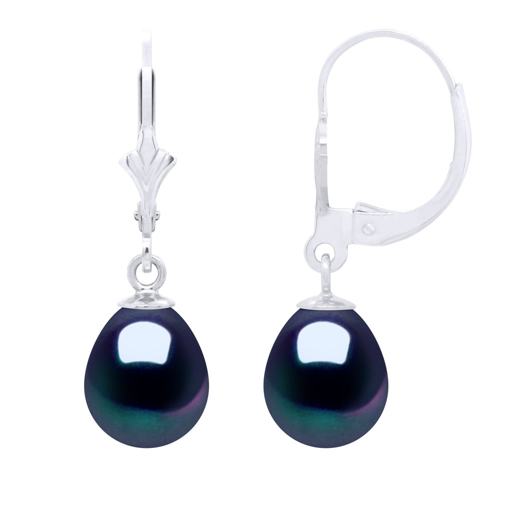 Boucles D'Oreilles Pendantes Perles Poires 8-9 Mm - Système Brisures - Or 375 - Callas