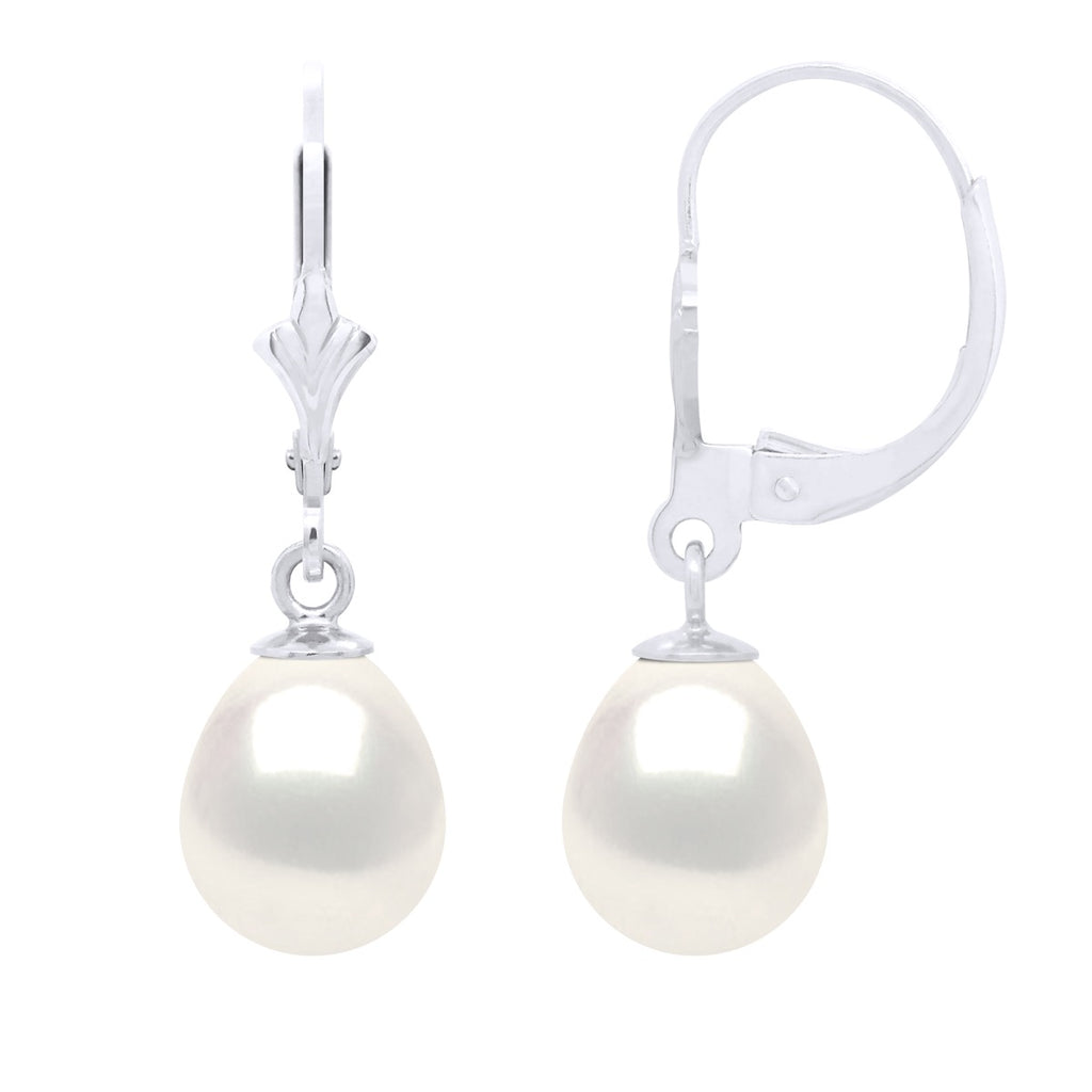 Boucles D'Oreilles Pendantes Perles Poires 8-9 Mm - Système Brisures - Or 375 - Callas