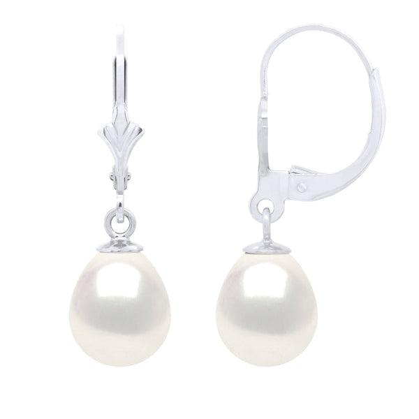 Boucles D'Oreilles Pendantes Perles Poires 8-9 Mm - Système Brisures - Or 375 - Callas