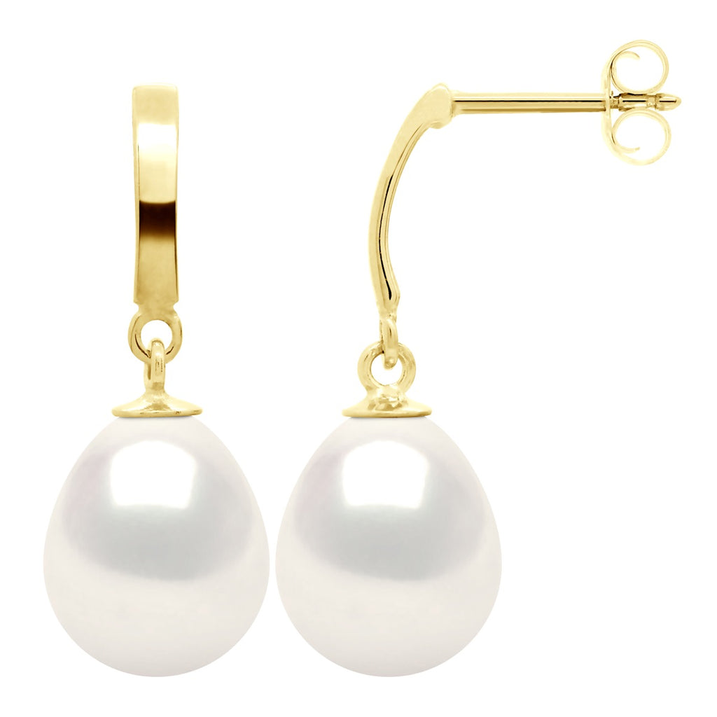 Boucles D'Oreilles Pendantes Perles Poires - Tailles De 8 À 11 Mm - Système Poussettes - Or 375 - Vendome