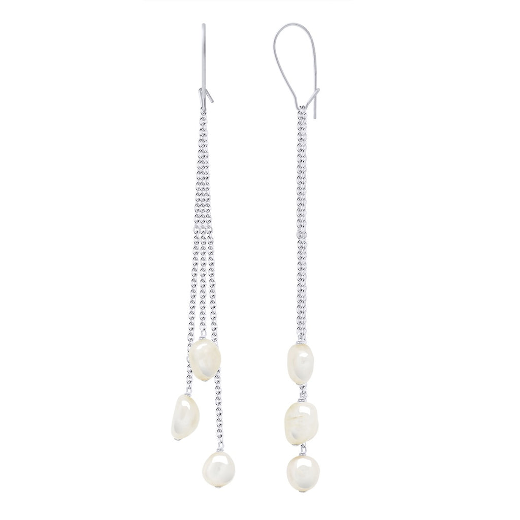 Boucles D'Oreilles Pendantes Perles Baroques 6-7 Mm - Système Imperdable - Or 375 - Pompadour