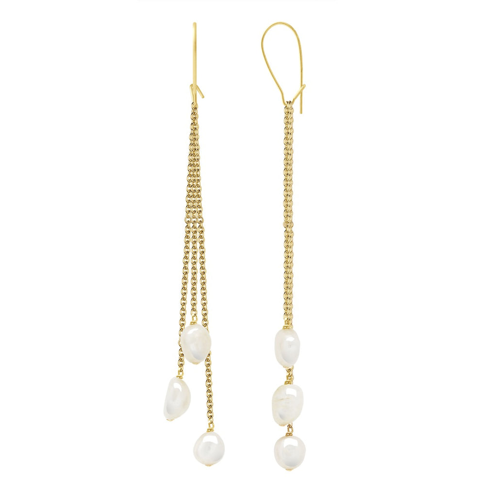 Boucles D'Oreilles Pendantes Perles Baroques 6-7 Mm - Système Imperdable - Or 375 - Pompadour