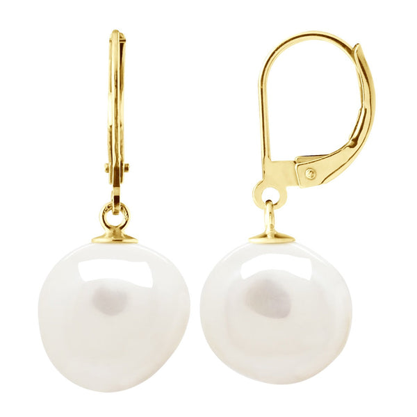 Boucles D'Oreilles Pendantes Perles Baroques 12-13 Mm - Système Brisures - Or 375 - Rive Droite