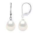Boucles D'Oreilles En Or Blanc 375 Millièmes Et Véritables Perles De Culture D'Eau Douce Poires 9-10 Mm
