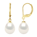 Boucles D'Oreilles En Or Jaune 375 Millièmes Et Véritables Perles De Culture D'Eau Douce Poires 9-10 Mm