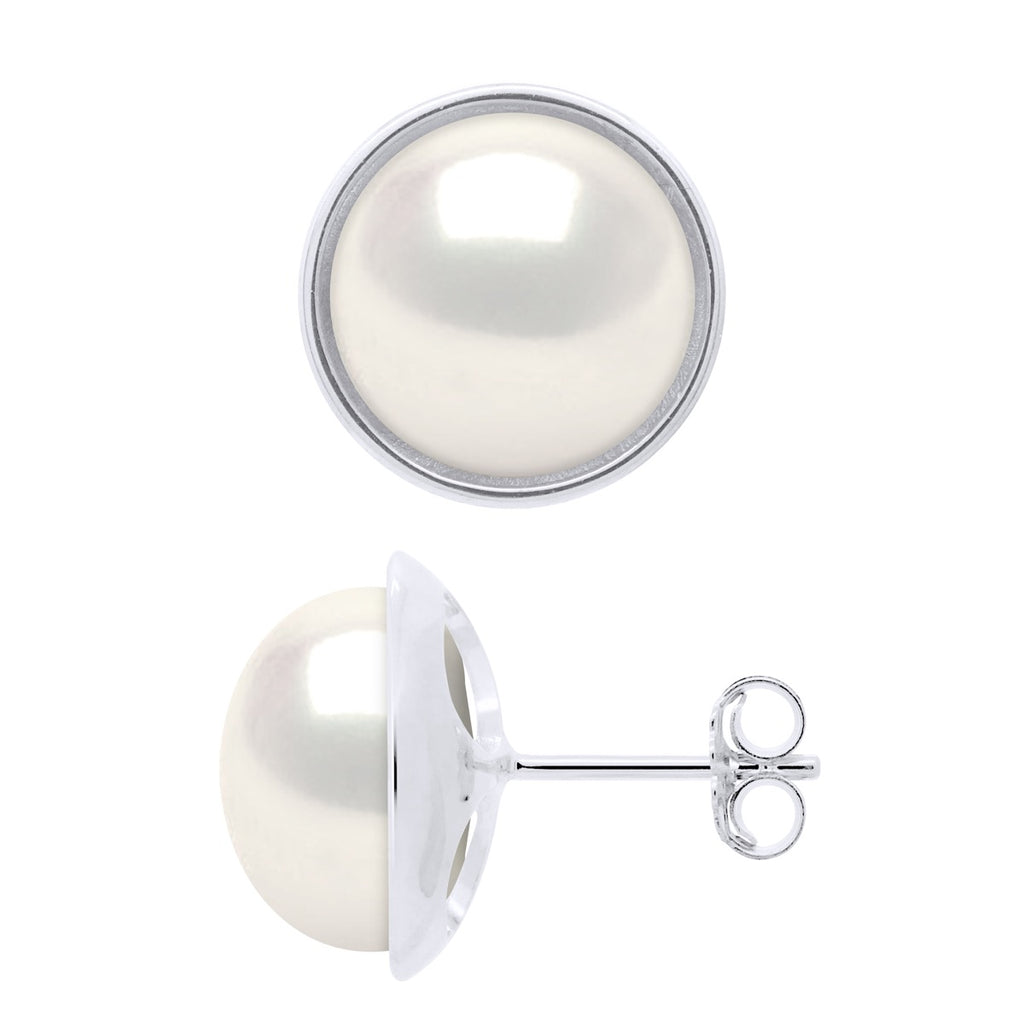 Boucles D'Oreilles Perles Boutons 10-11 Mm - Entourage Lisse - Or 375 - Vaiseau