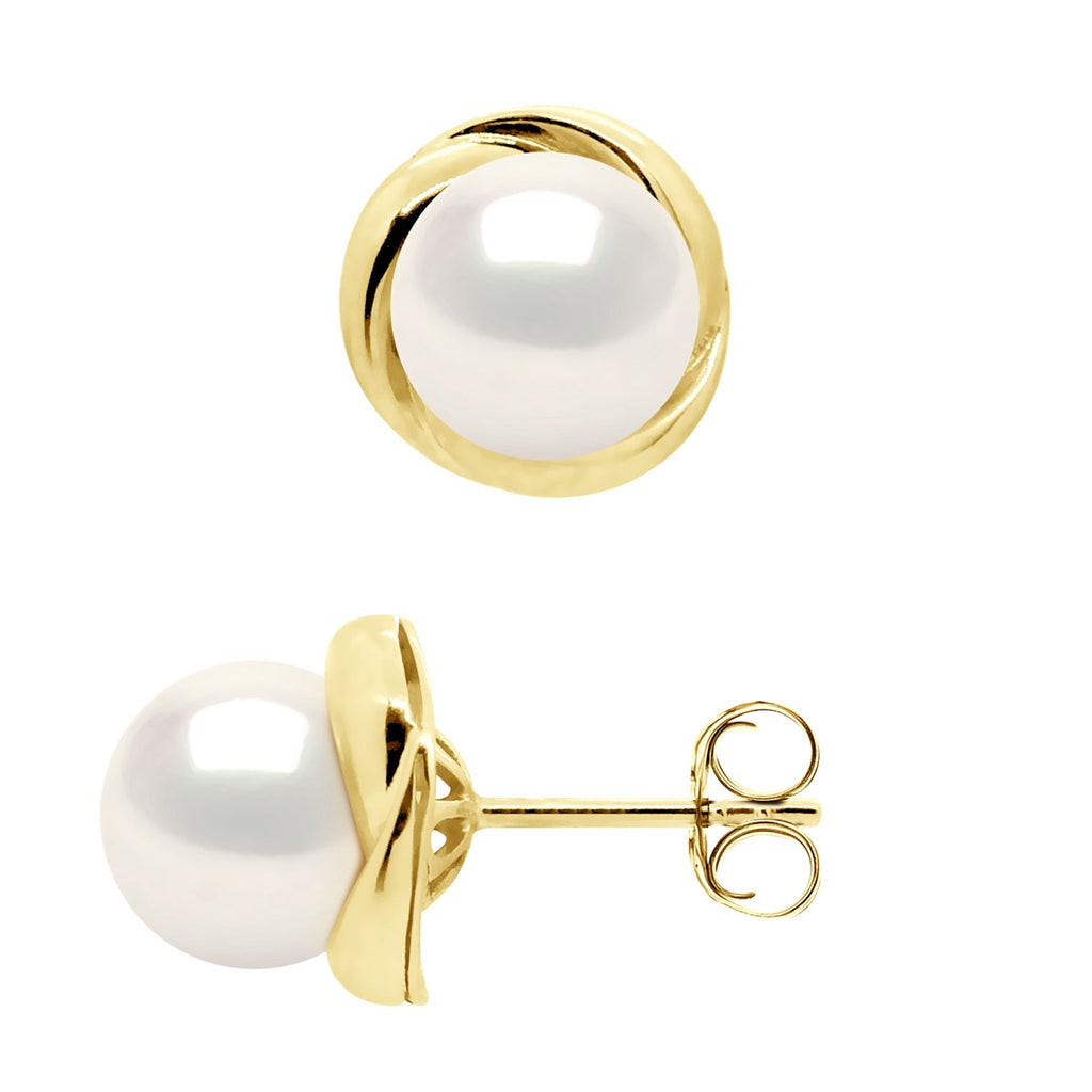 Boucles D'Oreilles Perles Rondes 7-8 Mm - Système Poussettes - Or 375 - Rochereau