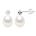 Boucles D'Oreilles Perles Poires 8-9 Mm - Diamants 0.020 Cts - Joaillerie Or 375 - Montaigne