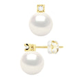Boucles D'Oreilles Prestige Perles Rondes 8-9 Mm  - Diamants 0.040 Cts - Joaillerie Or 375 - Eiffel