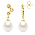 Boucles D'Oreilles Prestige Perles Poires 9-10 Mm - Diamants 0.120 Cts - Joaillerie Or 375 - Wagram