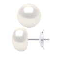 Boucles D'Oreilles - Or Blanc - Véritables Perles De Culture D'Eau Douce Boutons 9-10 Mm