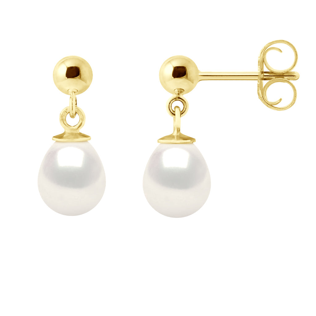 Boucles D'Oreilles Pendantes Perles Poires 7-8 Mm - Or 375 - Lafayette