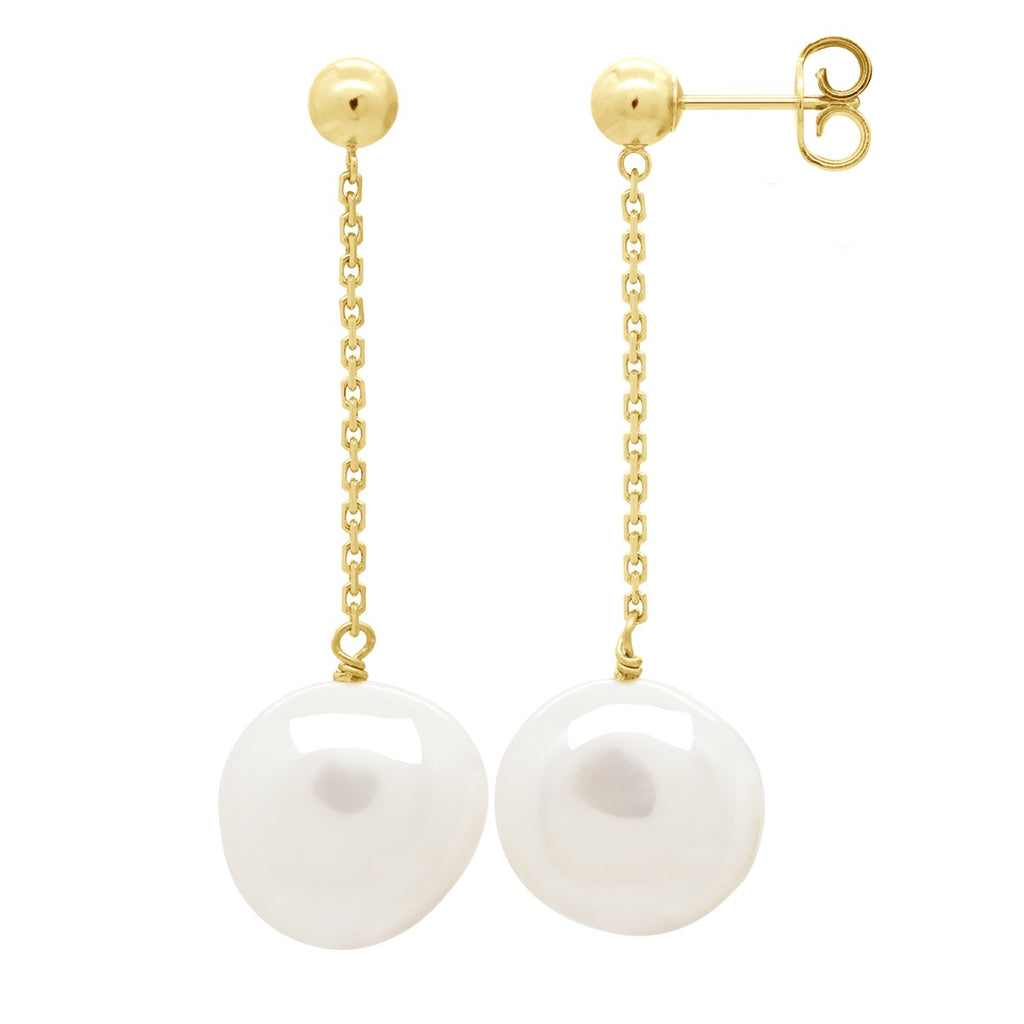 Boucles D'Oreilles Pendantes Perles Baroques 11-12 Mm - Système Poussettes - Or 375 - Bruyere