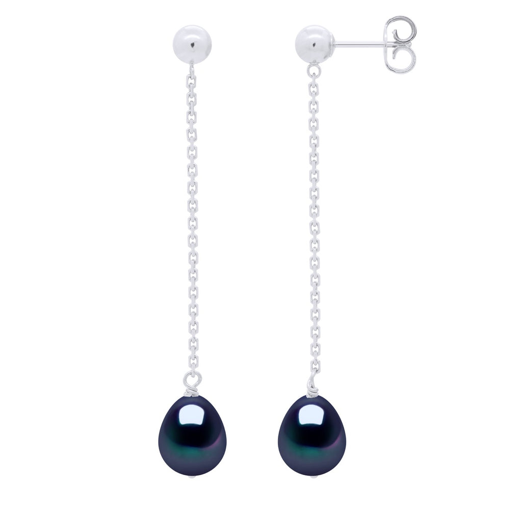 Boucles D'Oreilles Pendantes Perles Poires 7-8 Mm - Système Poussettes - Or 375 - Mariveaux