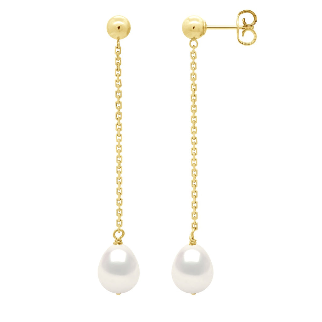 Boucles D'Oreilles Pendantes Perles Poires 7-8 Mm - Système Poussettes - Or 375 - Mariveaux