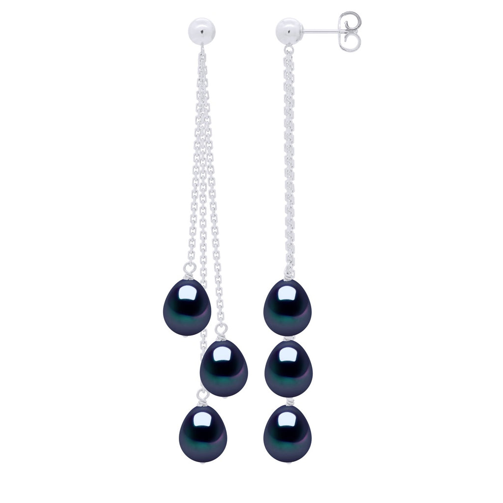 Boucles D'Oreilles Pendantes Perles Poires 7-8 Mm - Système Poussettes - Or 375 - Baumont