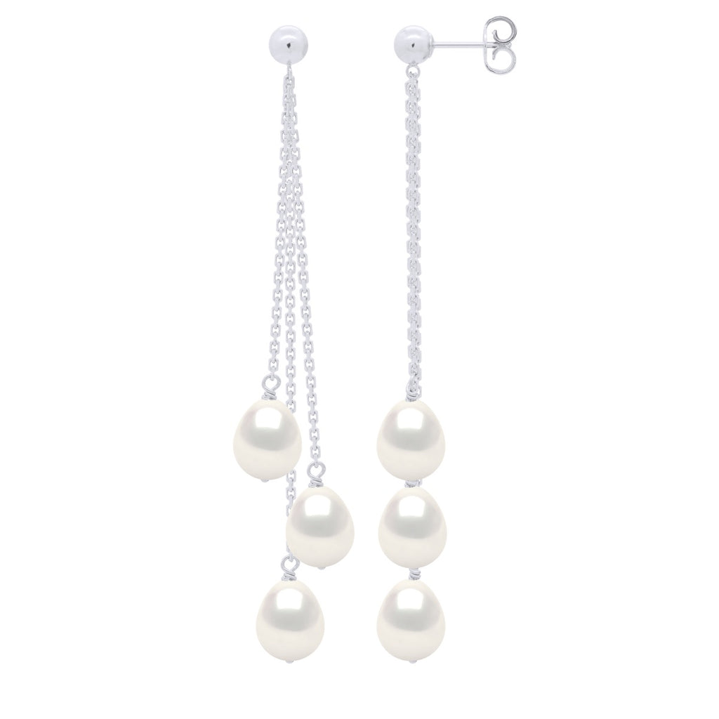 Boucles D'Oreilles Pendantes Perles Poires 7-8 Mm - Système Poussettes - Or 375 - Baumont