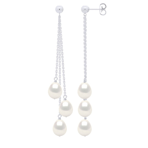 Boucles D'Oreilles Pendantes Perles Poires 7-8 Mm - Système Poussettes - Or 375 - Baumont