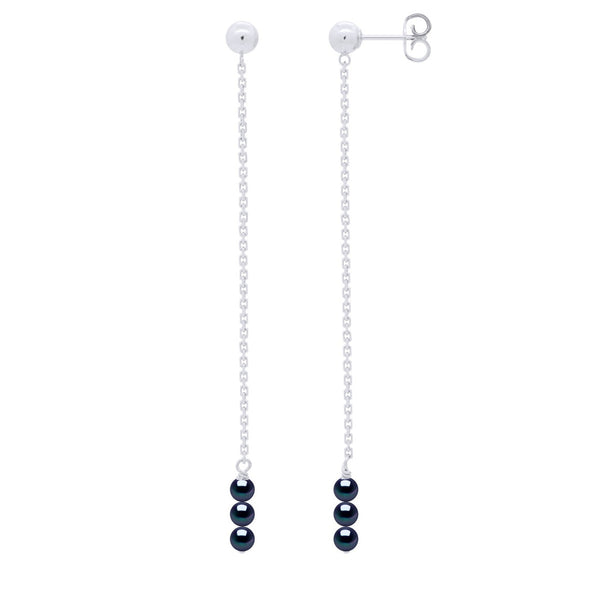Boucles D'Oreilles Pendantes Perles Rondes 4-5 Mm - Système Poussettes - Or 375 - Mariveau