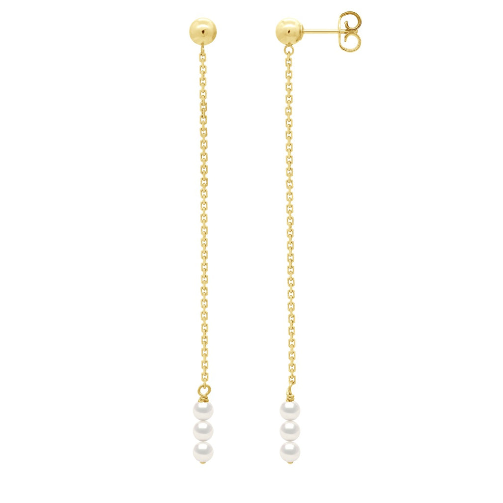 Boucles D'Oreilles Pendantes Perles Rondes 4-5 Mm - Système Poussettes - Or 375 - Mariveau