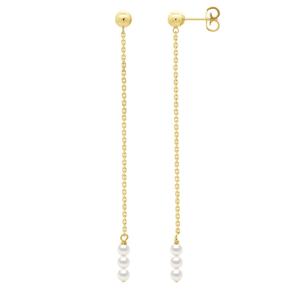 Boucles D'Oreilles Pendantes Perles Rondes 4-5 Mm - Système Poussettes - Or 375 - Mariveau