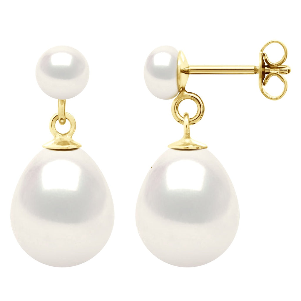 Boucles D'Oreilles Perles Poires 10-11 Mm Et Boutons 5-6 Mm - Système Poussettes - Or 375 - Levallois