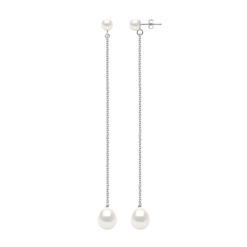 Boucles D'Oreilles Pendantes Perles Boutons 5-6 Mm Et Poires 8-9 Mm - Système Poussettes - Or 375 - Friedland