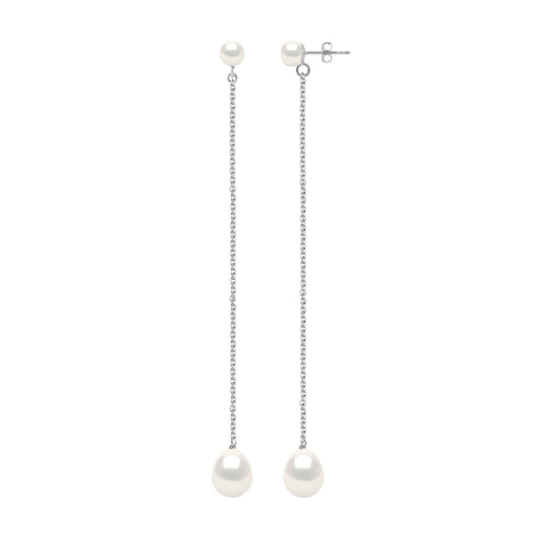 Boucles D'Oreilles Pendantes Perles Boutons 5-6 Mm Et Poires 8-9 Mm - Système Poussettes - Or 375 - Friedland