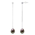 Boucles D'Oreilles Pendantes Perles De Tahiti Poires 9-10 Mm - Diamants 0.020 Cts - Joaillerie Or 375 - Tavana