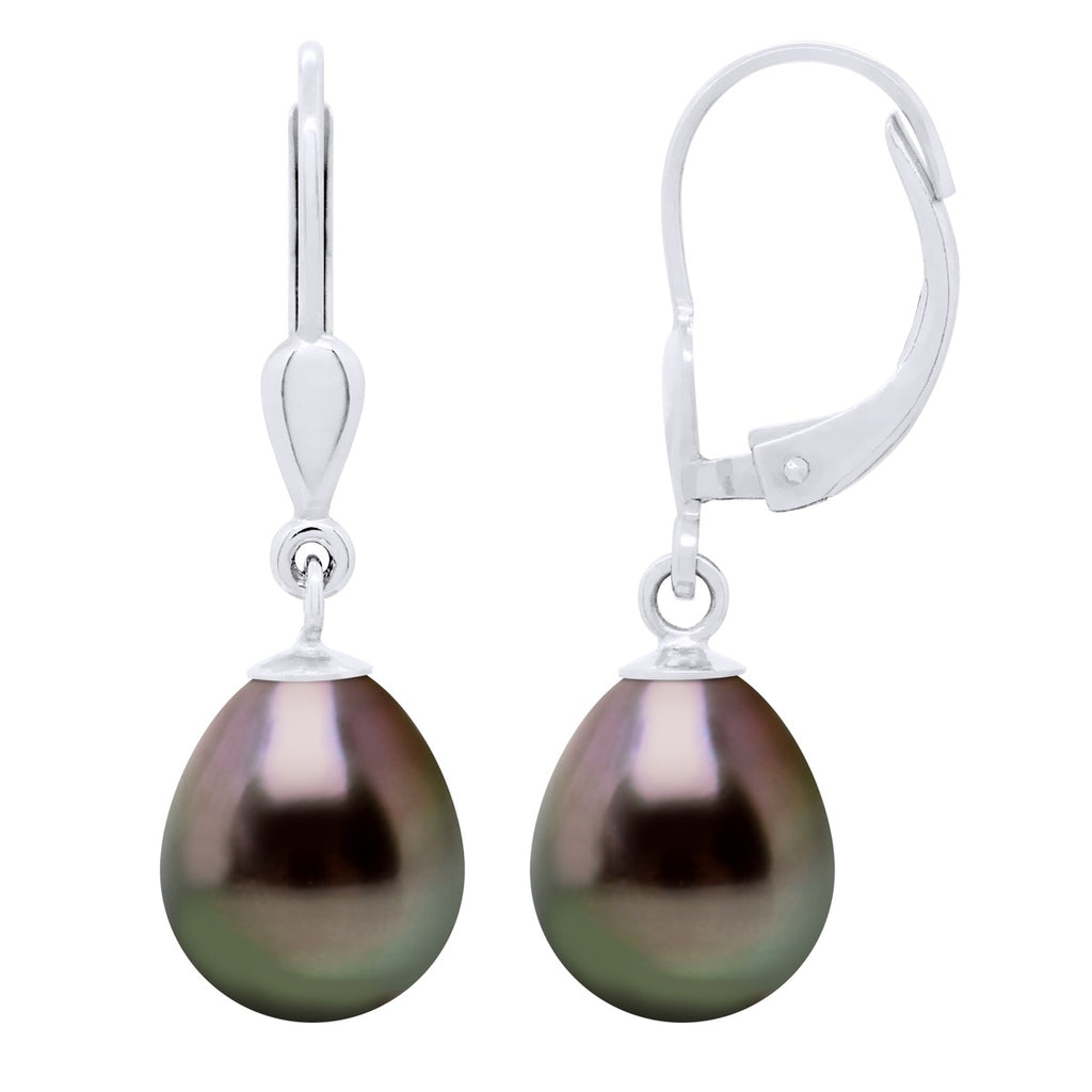 Boucles D'Oreilles Pendantes Perles De Tahiti Poires 9-10 Mm - Système Brisures - Or 375 - Papeete