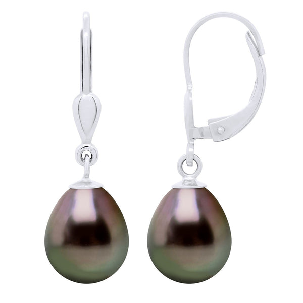 Boucles D'Oreilles Pendantes Perles De Tahiti Poires 9-10 Mm - Système Brisures - Or 375 - Papeete