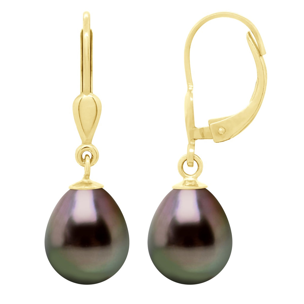 Boucles D'Oreilles Pendantes Perles De Tahiti Poires 9-10 Mm - Système Brisures - Or 375 - Papeete