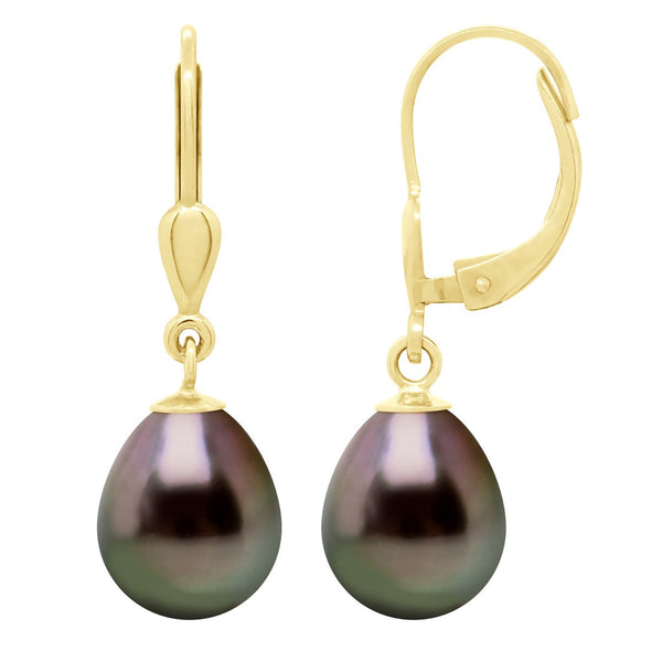 Boucles D'Oreilles Pendantes Perles De Tahiti Poires 9-10 Mm - Système Brisures - Or 375 - Papeete