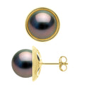 Boucles D'Oreilles Perles De Tahiti Rondes 9-10 Mm - Entourage Lisse - Or 375 - Manaraga