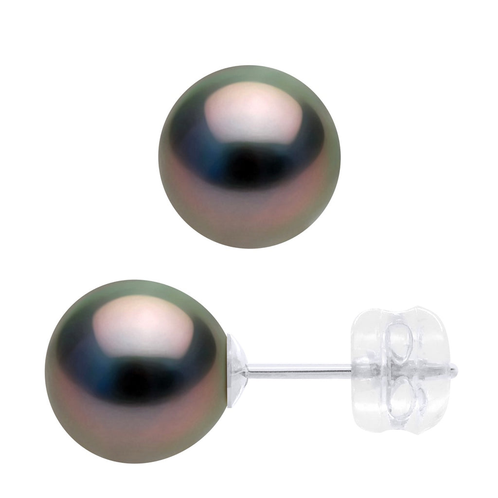 Boucles D'Oreilles - Or Blanc 375 Millièmes - Véritables Perles De Culture De Tahiti Rondes 8-9 Mm