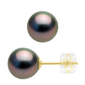 Boucles D'Oreilles - Or Blanc 375 Millièmes - Véritables Perles De Culture De Tahiti Rondes 8-9 Mm