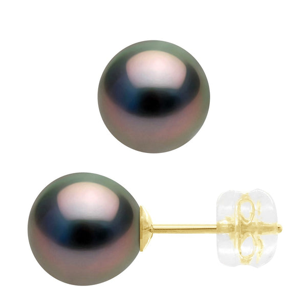 Boucles D'Oreilles - Or Blanc 375 Millièmes - Véritables Perles De Culture De Tahiti Rondes 8-9 Mm