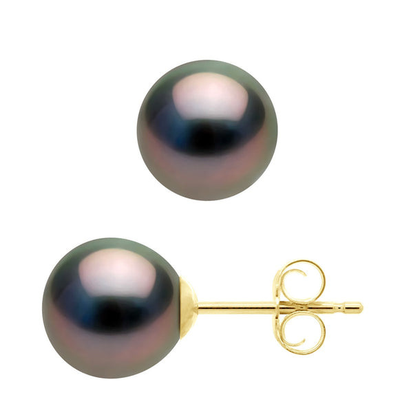 Boucles D'Oreilles Perles De Tahiti Rondes - Disponibles En Plusieurs Tailles - Système Poussettes- Or 375 - Manureva