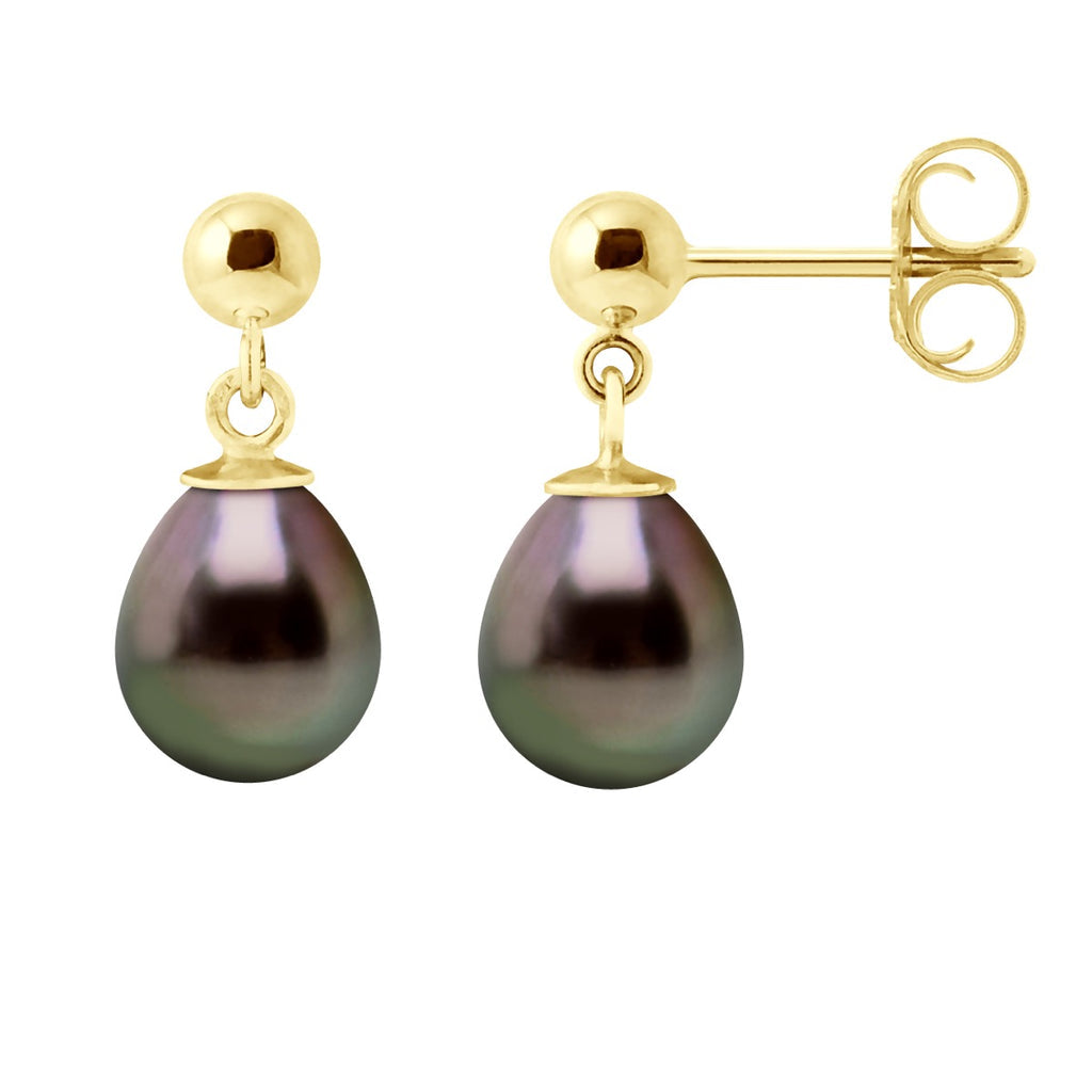 Boucles D'Oreilles Pendantes Perles De Tahiti Poires 8-9 Mm - Système Brisures - Or 375 - Tikehama