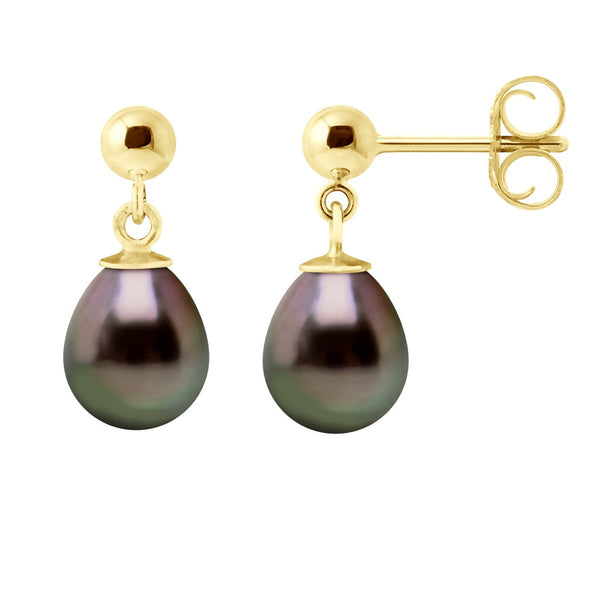 Boucles D'Oreilles Pendantes Perles De Tahiti Poires 8-9 Mm - Système Brisures - Or 375 - Tikehama