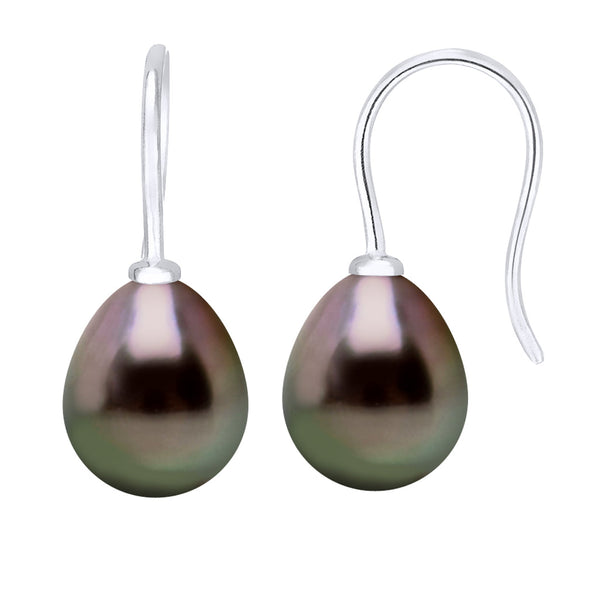 Boucles D'Oreilles Perles De Tahiti Poires 8-9 Mm - Système Crochet - Or 375  - Naganava