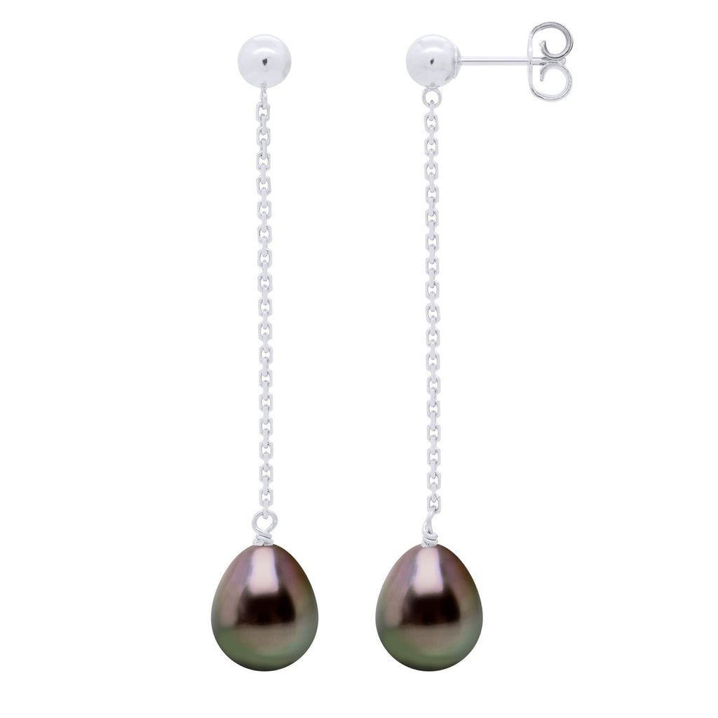 Boucles D'Oreilles Pendantes Perles De Tahiti 8-9 Mm - Systèmes Poussettes Or 375 - Urukoa