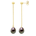 Boucles D'Oreilles Pendantes Perles De Tahiti 8-9 Mm - Systèmes Poussettes Or 375 - Urukoa