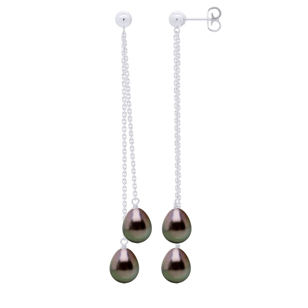 Boucles D'Oreilles Pendantes Perles De Tahiti Poires 7-8 Mm - Or 375 - Orana
