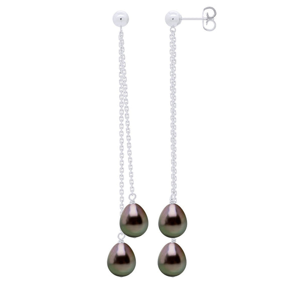 Boucles D'Oreilles Pendantes Perles De Tahiti Poires 7-8 Mm - Or 375 - Orana