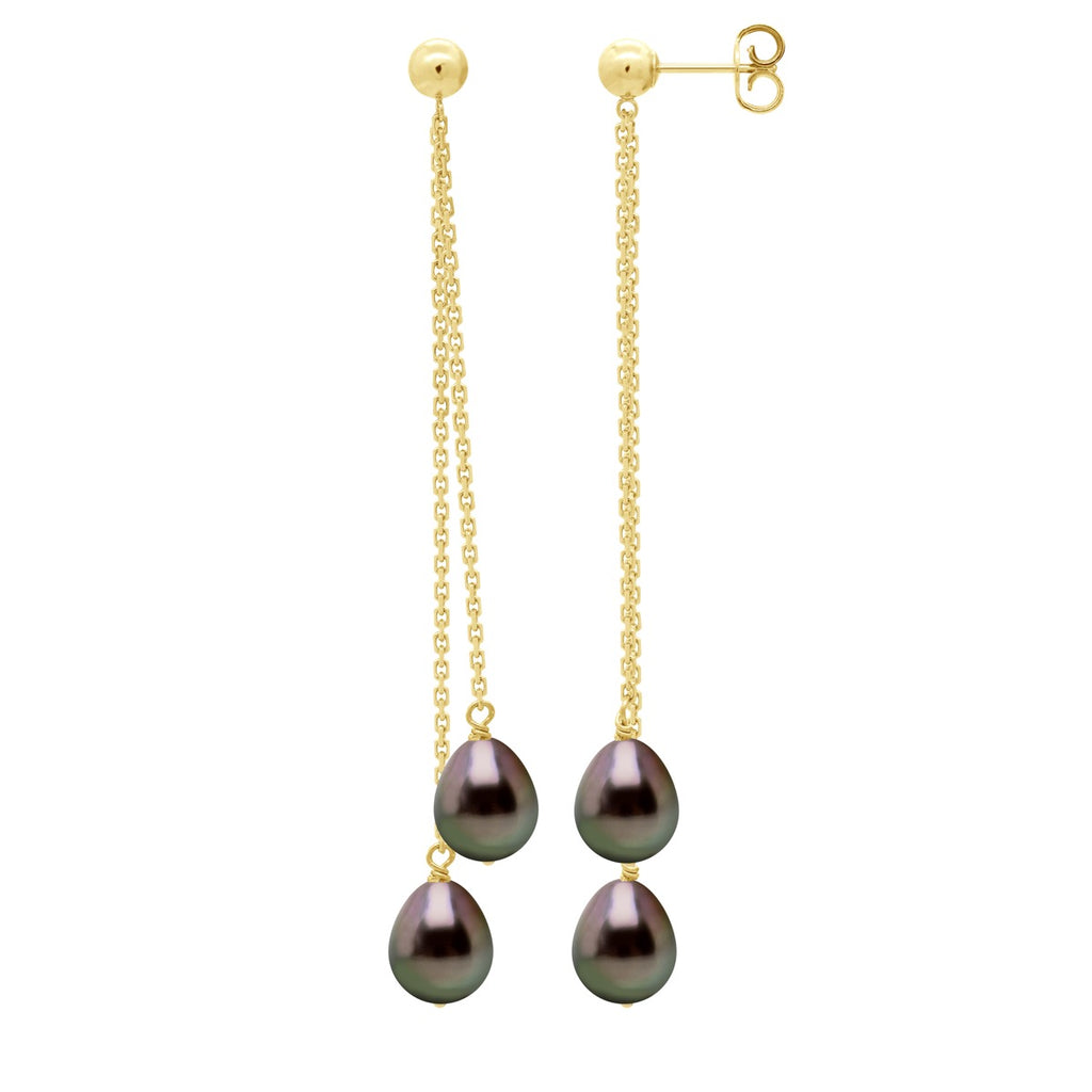 Boucles D'Oreilles Pendantes Perles De Tahiti Poires 7-8 Mm - Or 375 - Orana