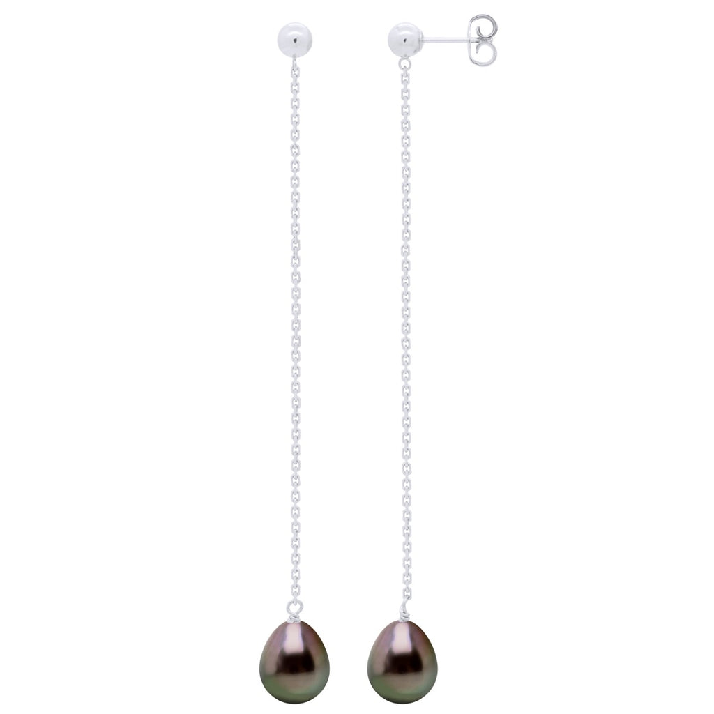 Boucles D'Oreilles Pendantes Perles De Tahiti Poires 8-9 Mm - Or 375 - Nehenehe