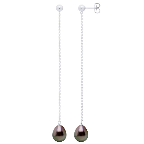 Boucles D'Oreilles Pendantes Perles De Tahiti Poires 8-9 Mm - Or 375 - Nehenehe