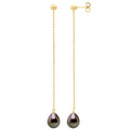Boucles D'Oreilles Pendantes Perles De Tahiti Poires 8-9 Mm - Or 375 - Nehenehe